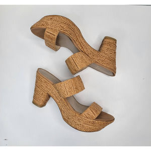 Stuart Weitzman Raffia 4" Platform 2 Strap Sandals Women's Sz. 9